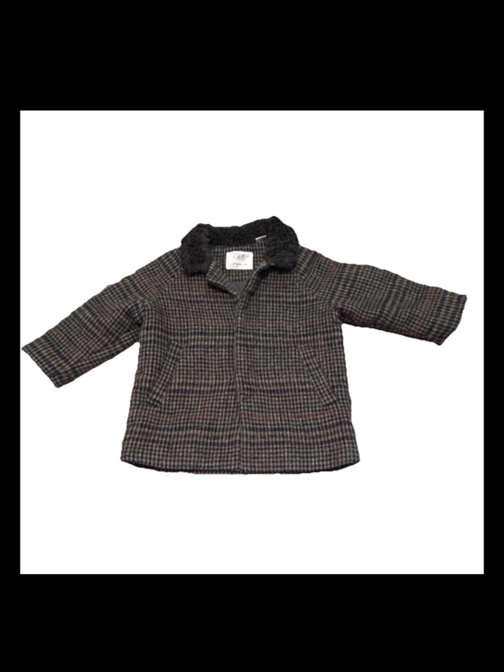Zara Kids Classic Coat with Faux Fur Collar - Black/Brown
